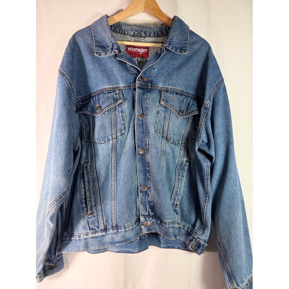 Wrangler Hero Mens Blue Denim Trucker Jacket Medium Wash Cotton XL 21154